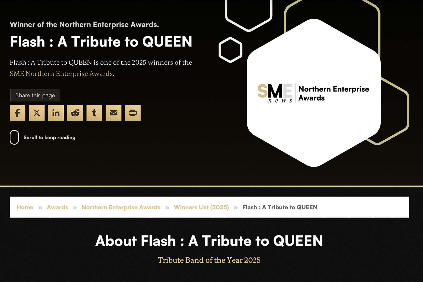 Live Queen tribute concert stage with golden theatrical lighting and enthusiastic crowd
